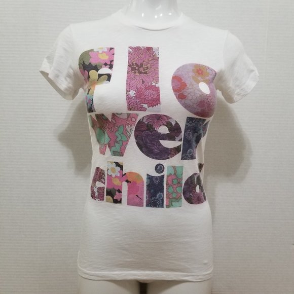 Five Crown top Small Flower Child slogan graphic hippie boho slub knit cotton - Picture 1 of 11